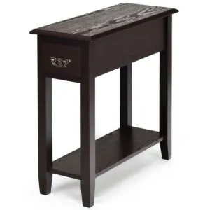 2 Tier End Bedside Sofa Side Table Narrow Nightstand-Espresso