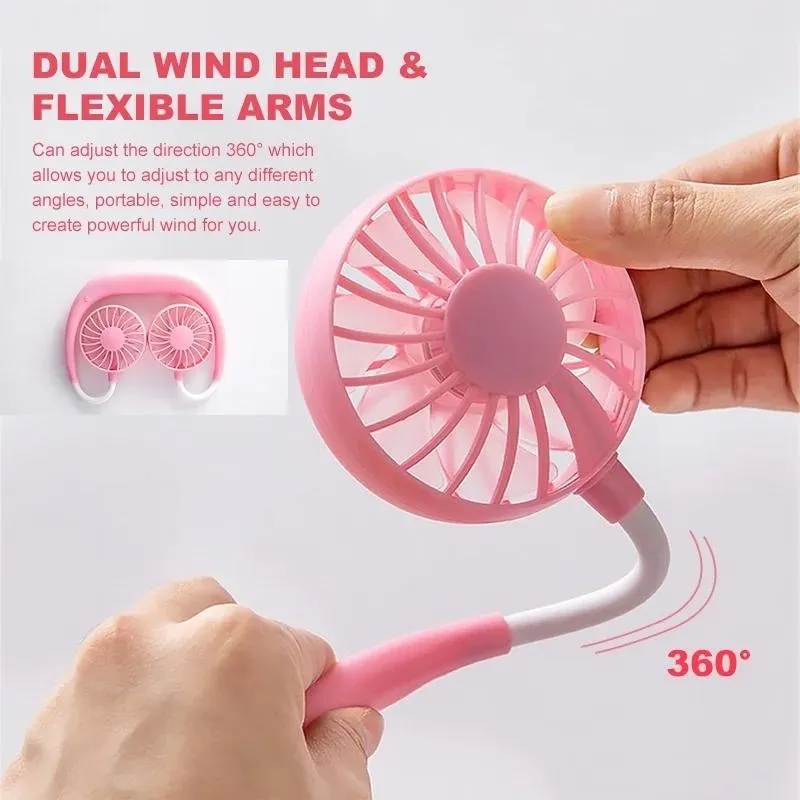 875 Portable USB Battery Rechargeable Mini Fan - Headphone Design Wearable Neckband Fan