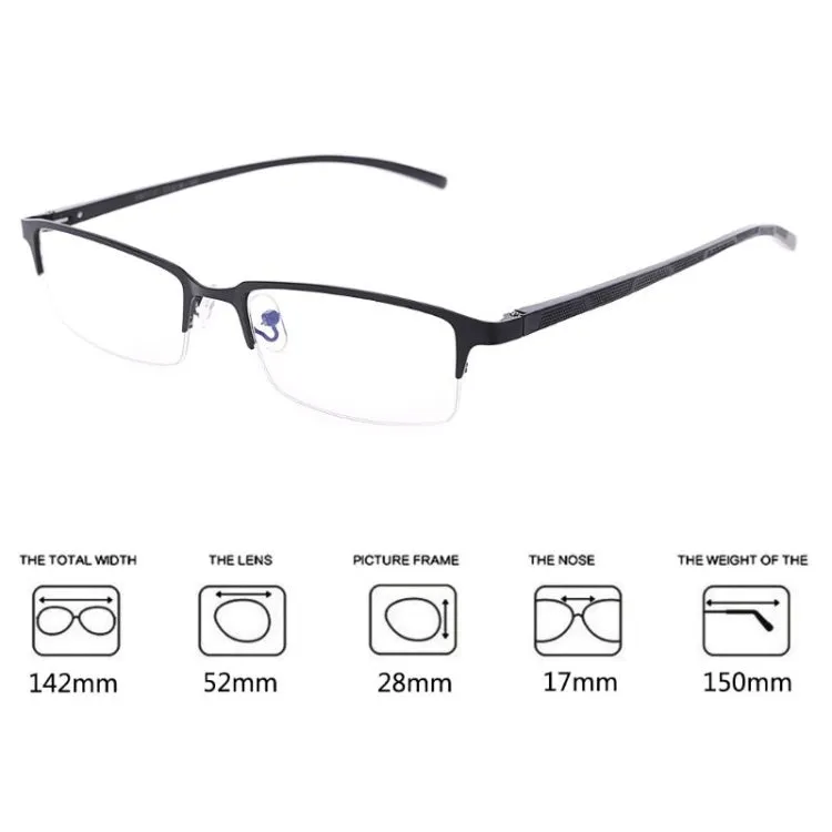 Anti Blu-ray Business Eye Glasses for Men Metal Frame Plain Glass Spectacles(Gun Frame)