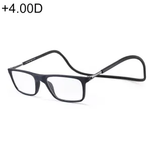 Anti Blue-ray Adjustable Neckband Magnetic Connecting Presbyopic Glasses,  4.00D(Black)