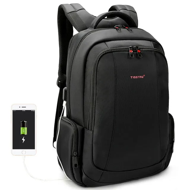 Anti-theft Nylon Laptop Backpacks School Fashion Travel Male Casual Schoolbag 15.6 inch(Black with USB Port)