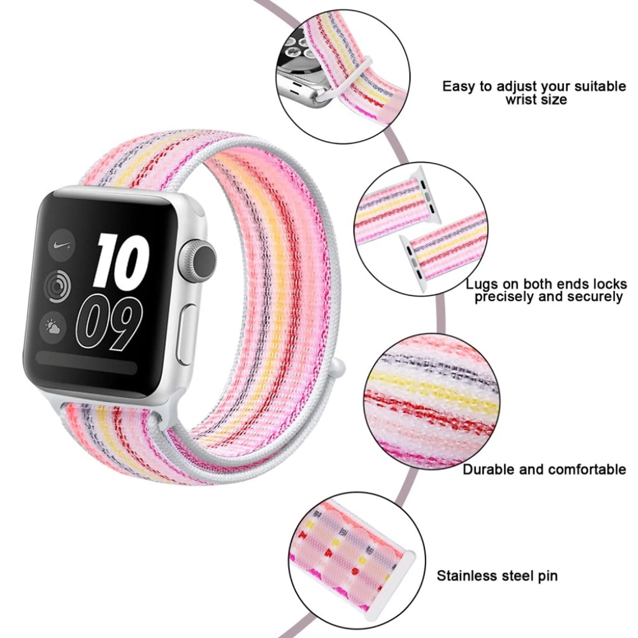 Apple Watch Series 5 40mm waterproof nylon watch band - Pinstripe Pink