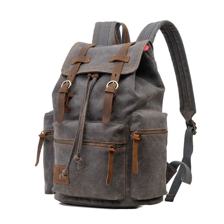 AUGUR 1039 Large Student Retro Canvas Backpack Shoulders Laptop Bag(Grey)