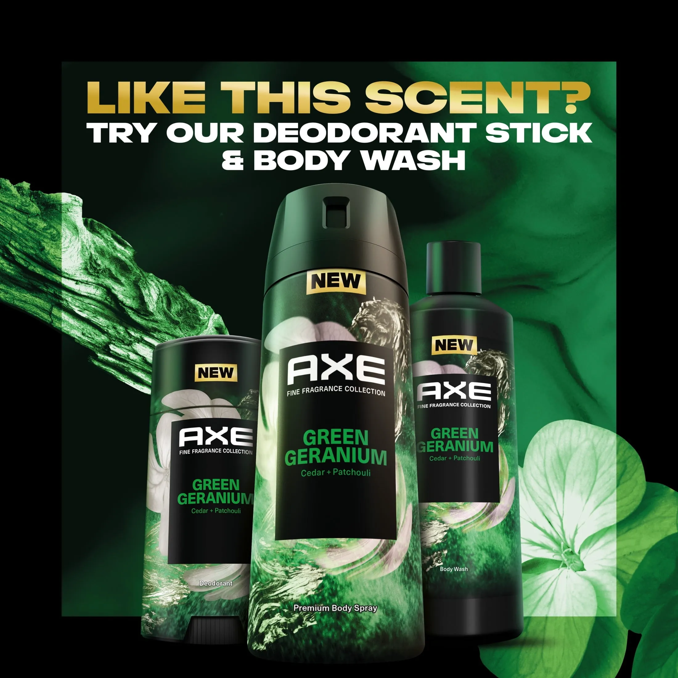 Axe Fine Fragrance Collection Green Geranium Body Spray Deodorant for Men, 4 oz