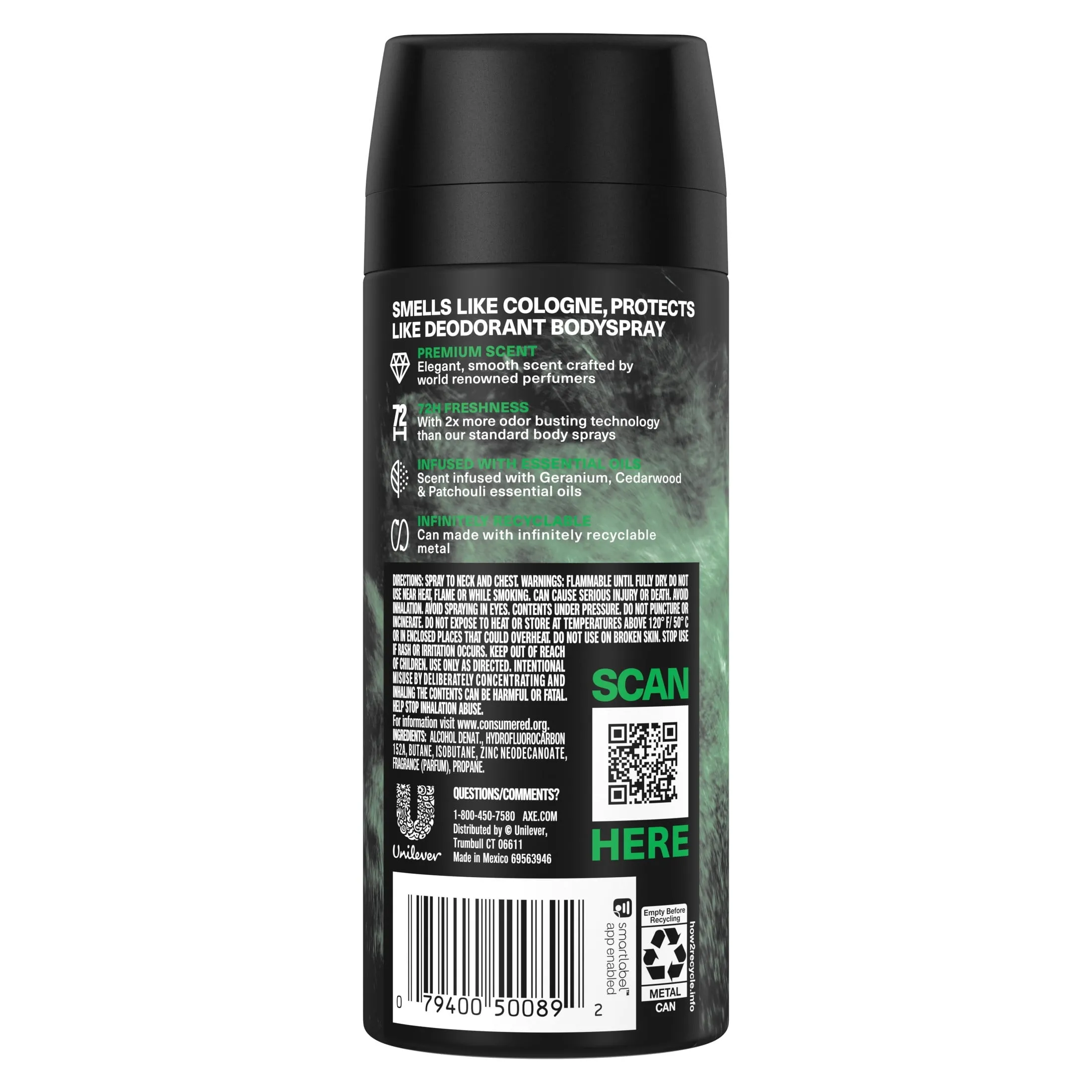 Axe Fine Fragrance Collection Green Geranium Body Spray Deodorant for Men, 4 oz