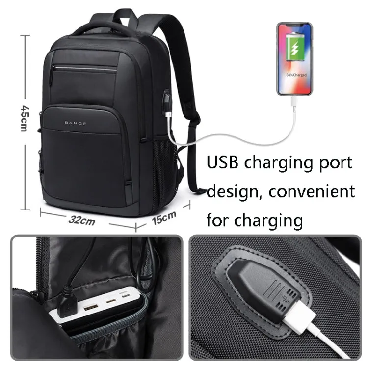 BANGE BG-1921 College Student Schoolbag Waterproof Business Computer Backpack with External USB Charging Port(Blue)