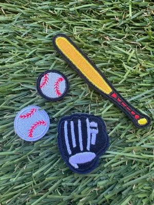 Baseball Bat, Glove & Ball Iron On Patches