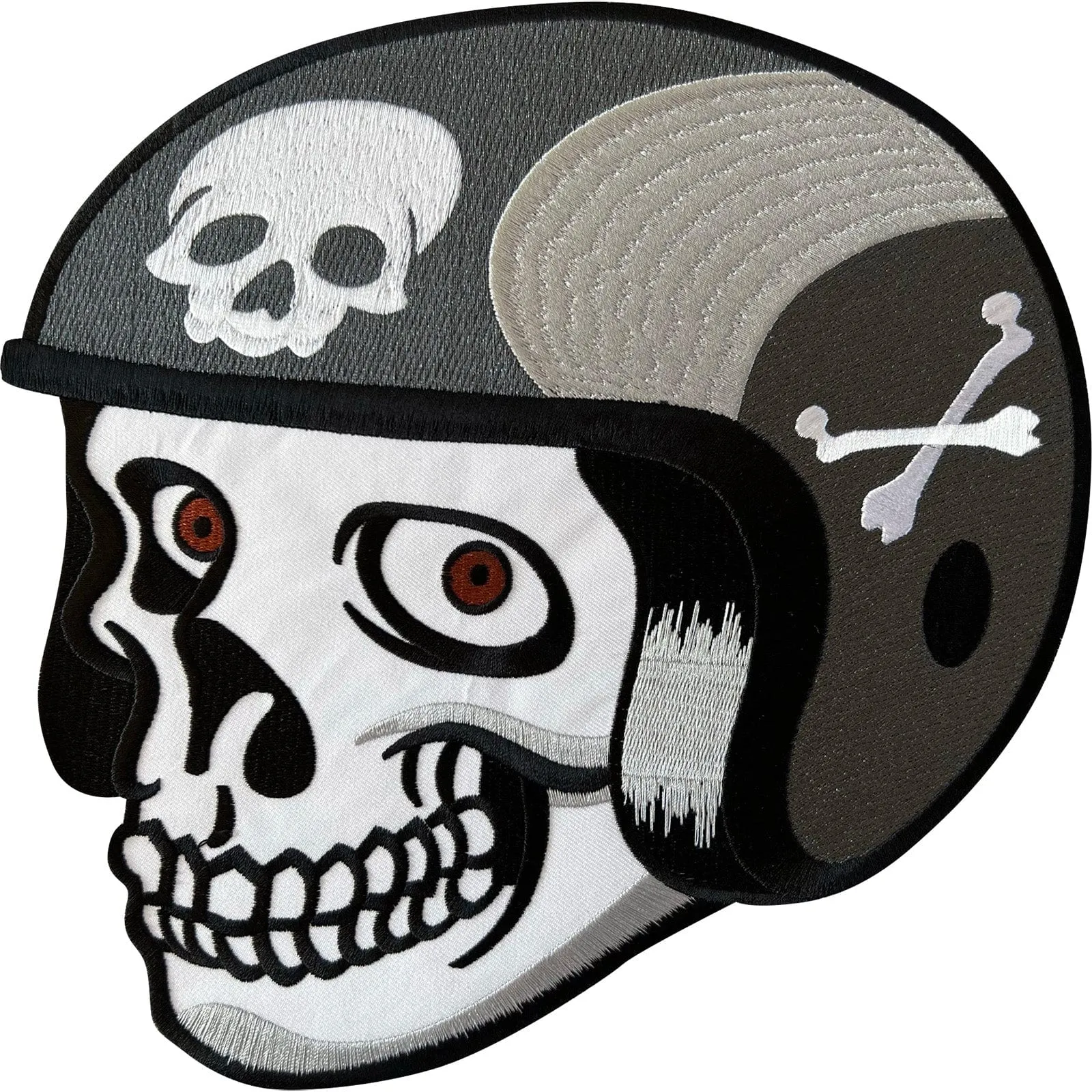 Big Large Skull Helmet Iron Sew On Jacket Embroidered Patch Motorbike BMX Badge