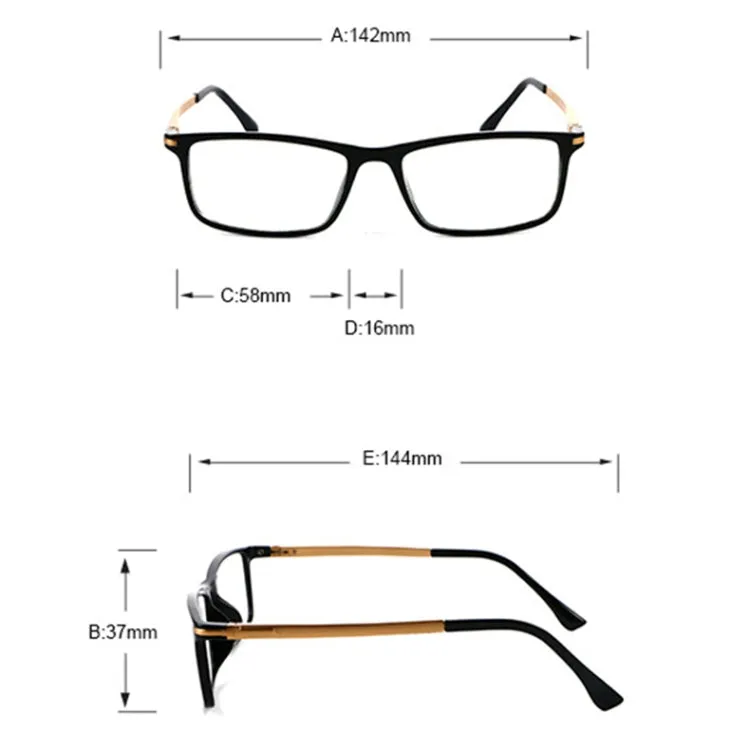 Black Frame Spring Hinge Anti Fatigue & Blue-ray Presbyopic Glasses,  2.00D