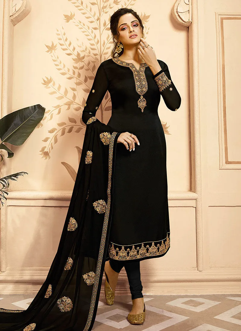 Black Golden Embroidered Indian Gharara/Churidar Suit