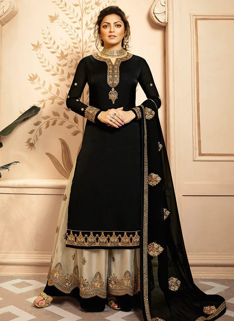 Black Golden Embroidered Indian Gharara/Churidar Suit