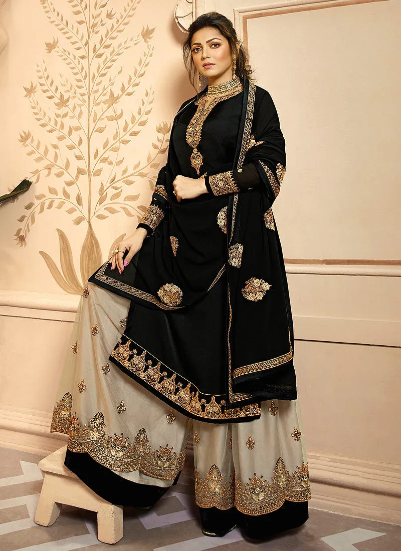 Black Golden Embroidered Indian Gharara/Churidar Suit