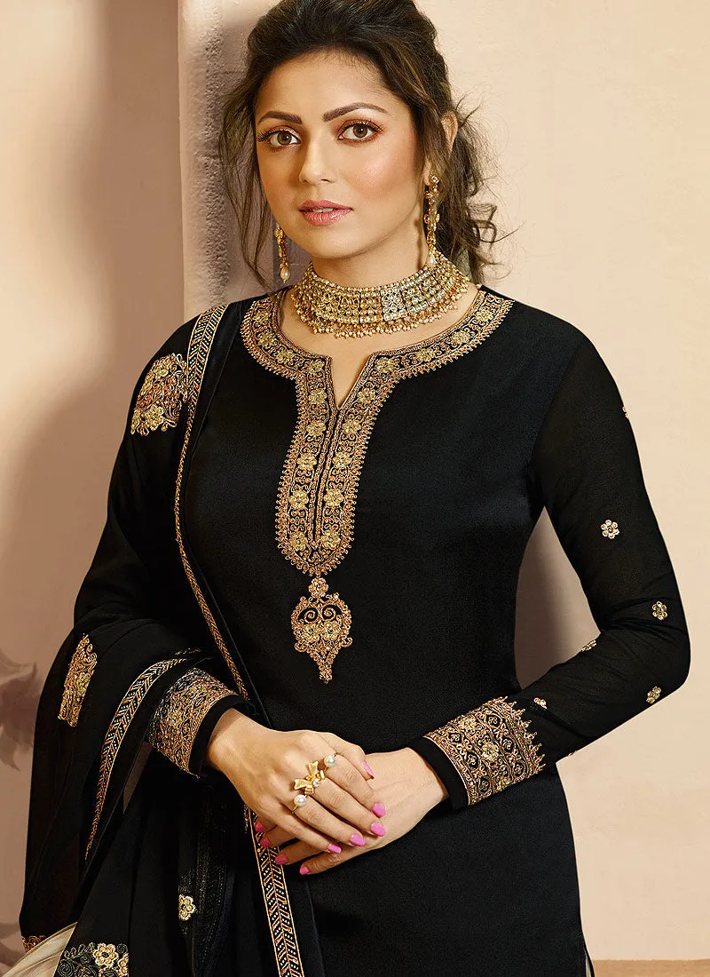 Black Golden Embroidered Indian Gharara/Churidar Suit