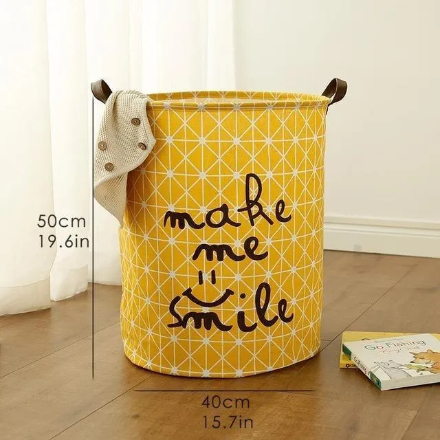 Cotton and linen storage bucket fabric waterproof folding hamper home debris toys storage basket