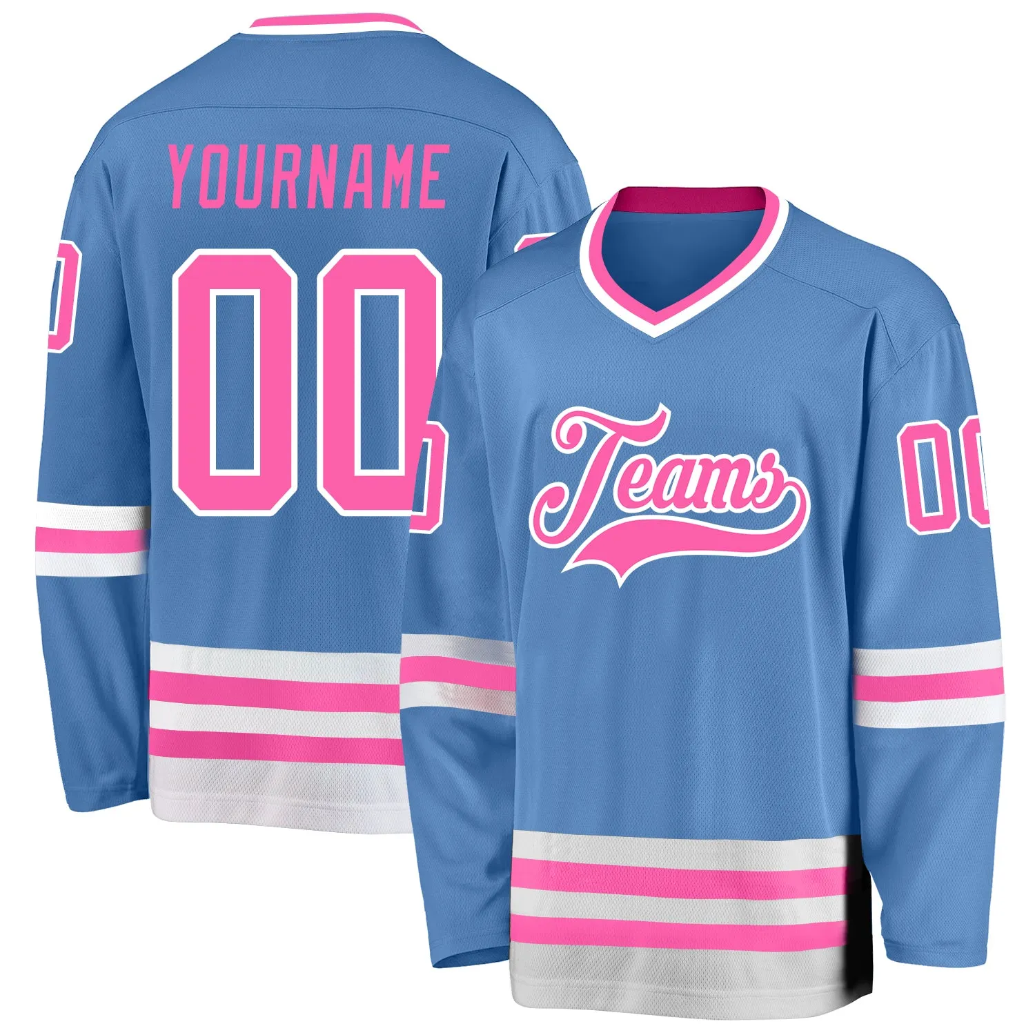 Custom Light Blue Pink-White Hockey Jersey