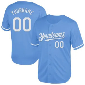 Custom Light Blue White Mesh Authentic Throwback Baseball Jersey