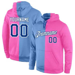 Custom Stitched Light Blue Royal-Pink Split Fashion Sports Pullover Sweatshirt Hoodie