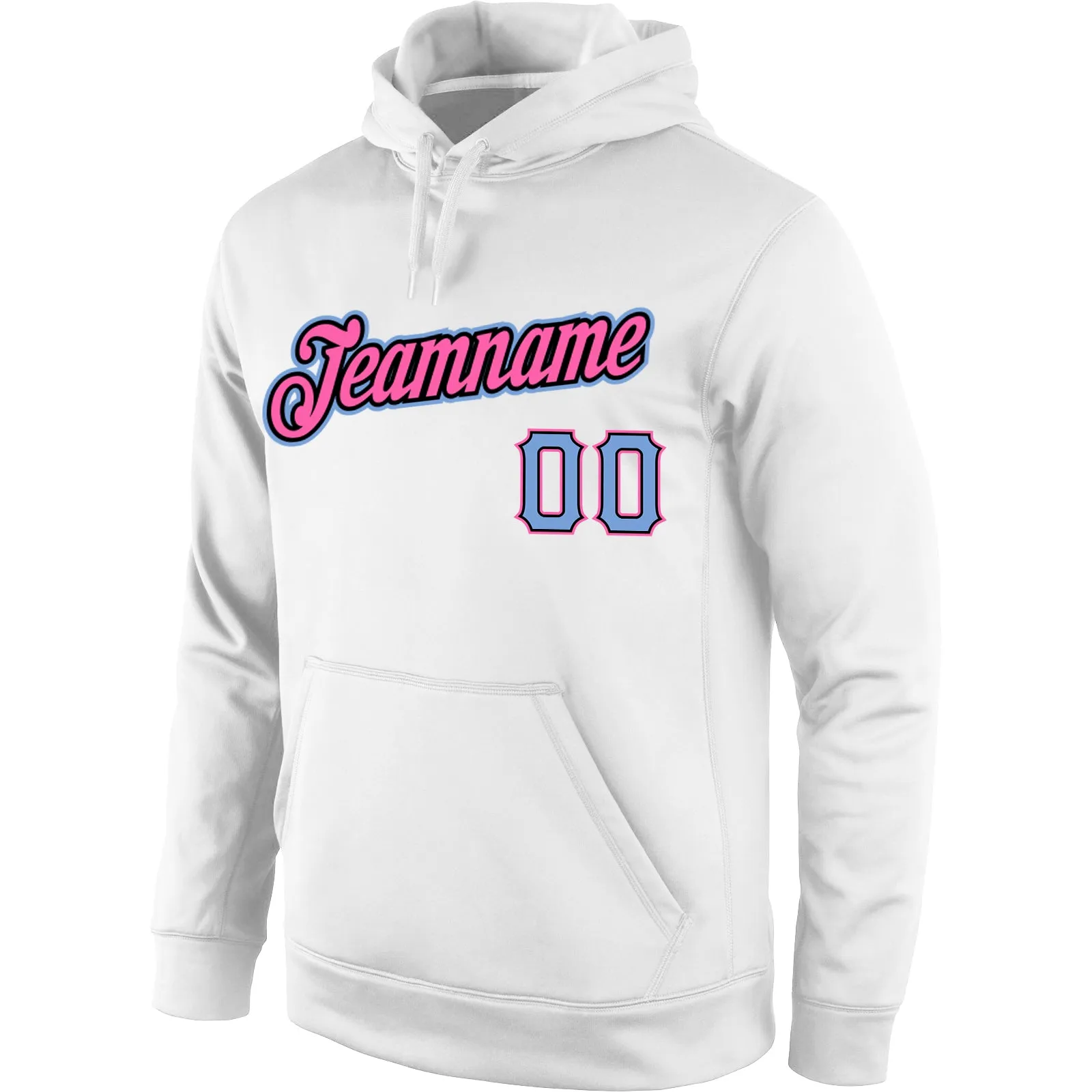 Custom Stitched White Light Blue-Pink Sports Pullover Sweatshirt Hoodie