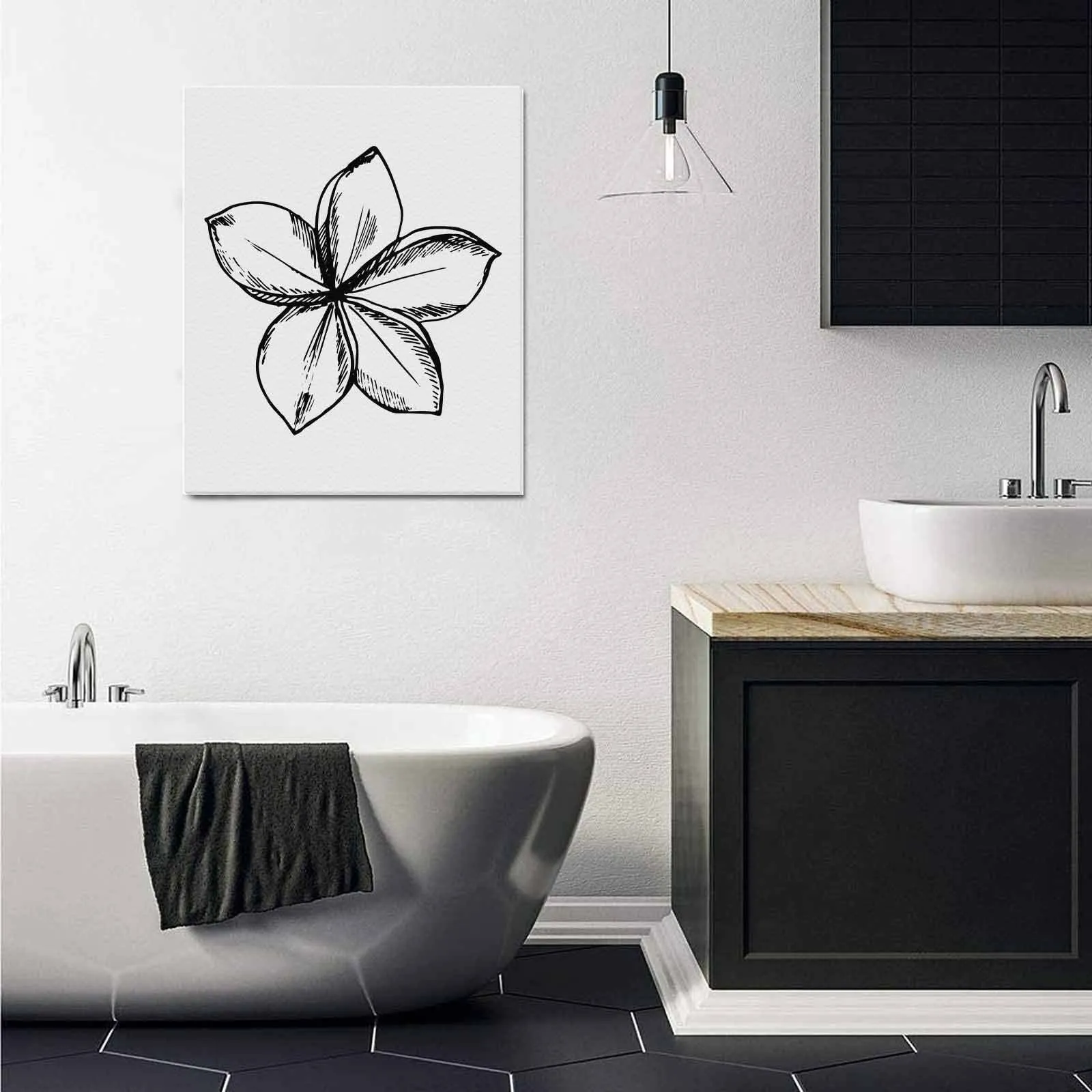 Decorative Wall Art / Black and White Canvas Floral Print