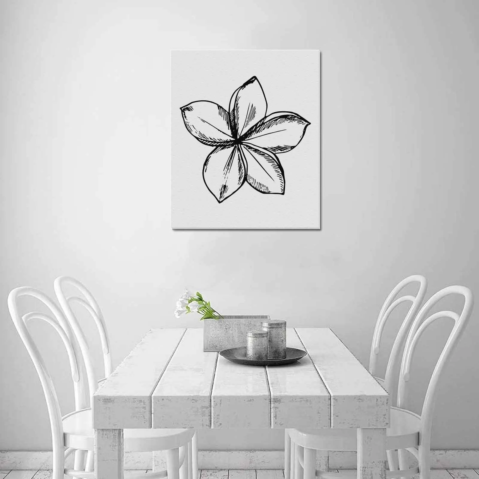 Decorative Wall Art / Black and White Canvas Floral Print