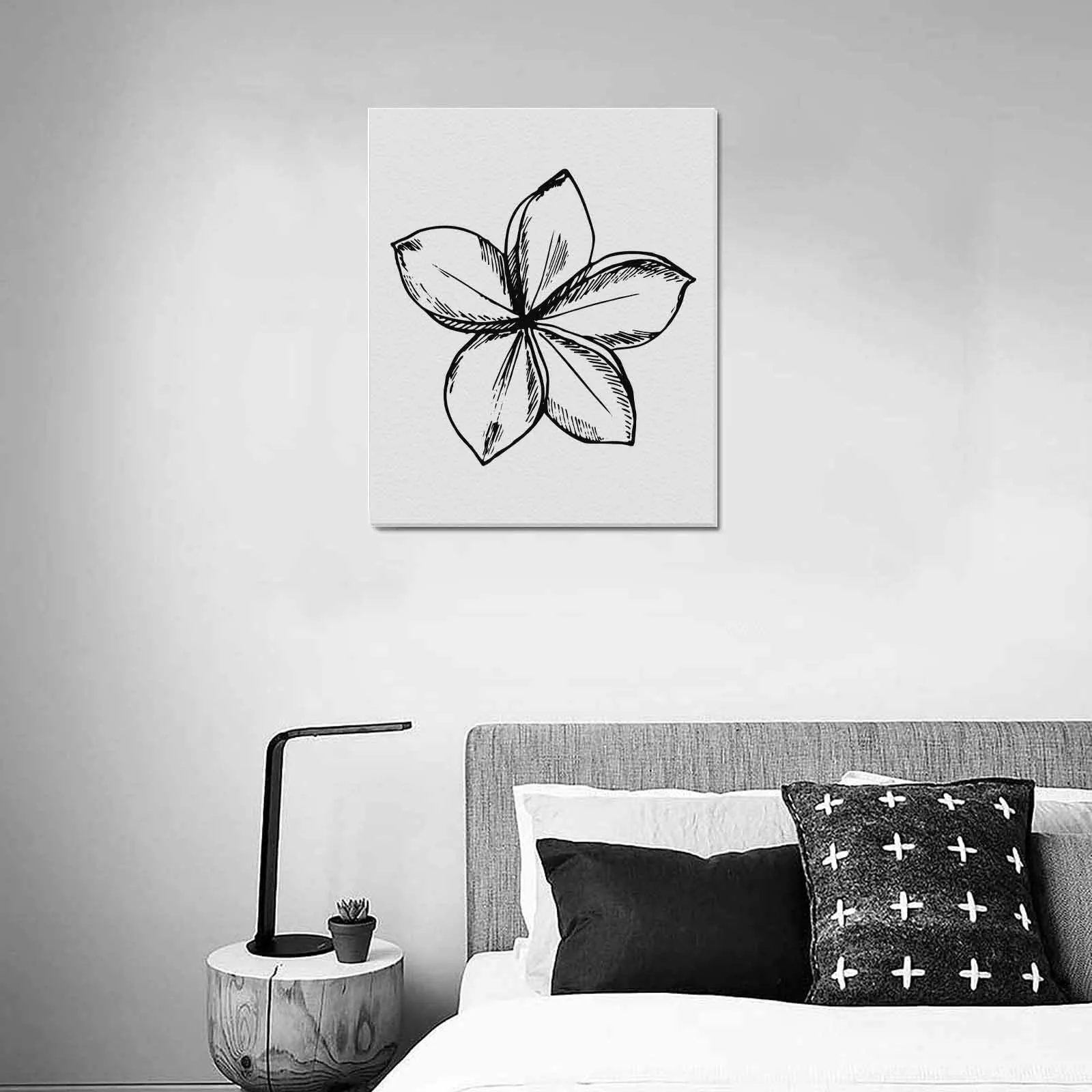 Decorative Wall Art / Black and White Canvas Floral Print