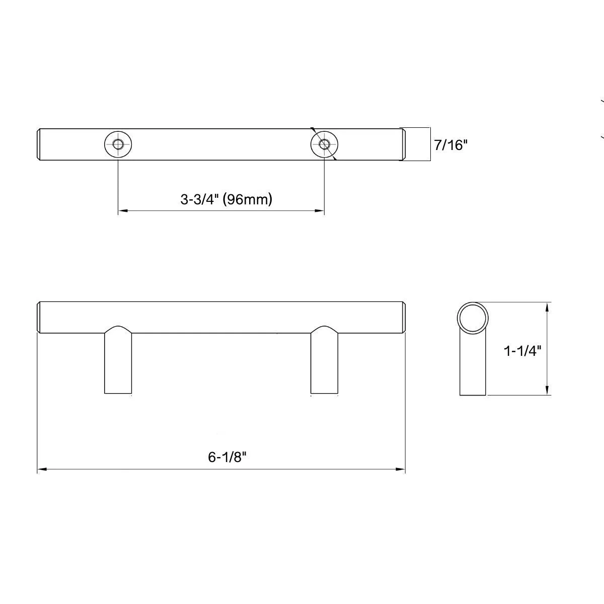 Diversa Matte Black Euro Style 3-3/4" (96mm) Cabinet Bar Pull - 10 PACK