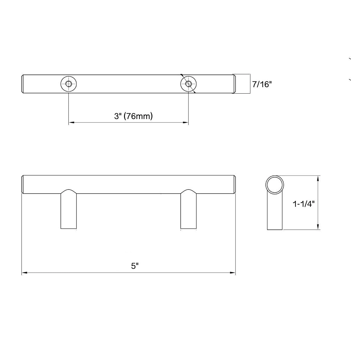 Diversa Matte Black Euro Style 3" (76mm) Cabinet Bar Pull - 10 PACK