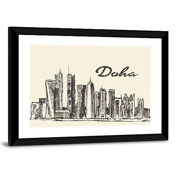 Doha Skyline Sketch Canvas Wall Art