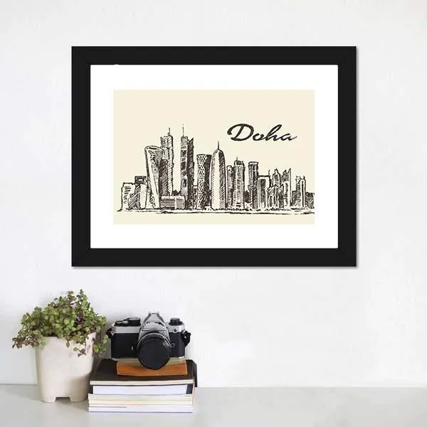 Doha Skyline Sketch Canvas Wall Art