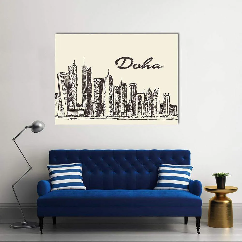 Doha Skyline Sketch Canvas Wall Art