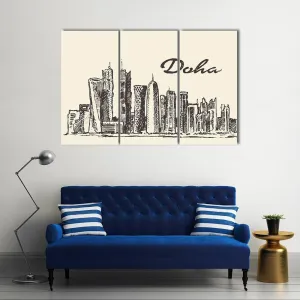 Doha Skyline Sketch Canvas Wall Art