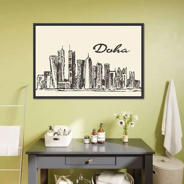 Doha Skyline Sketch Canvas Wall Art