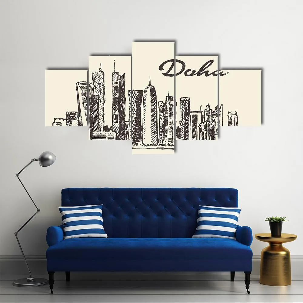 Doha Skyline Sketch Canvas Wall Art