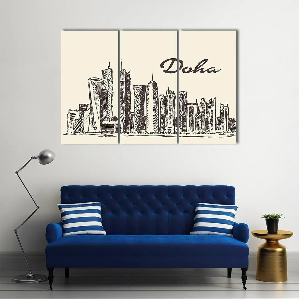 Doha Skyline Sketch Canvas Wall Art