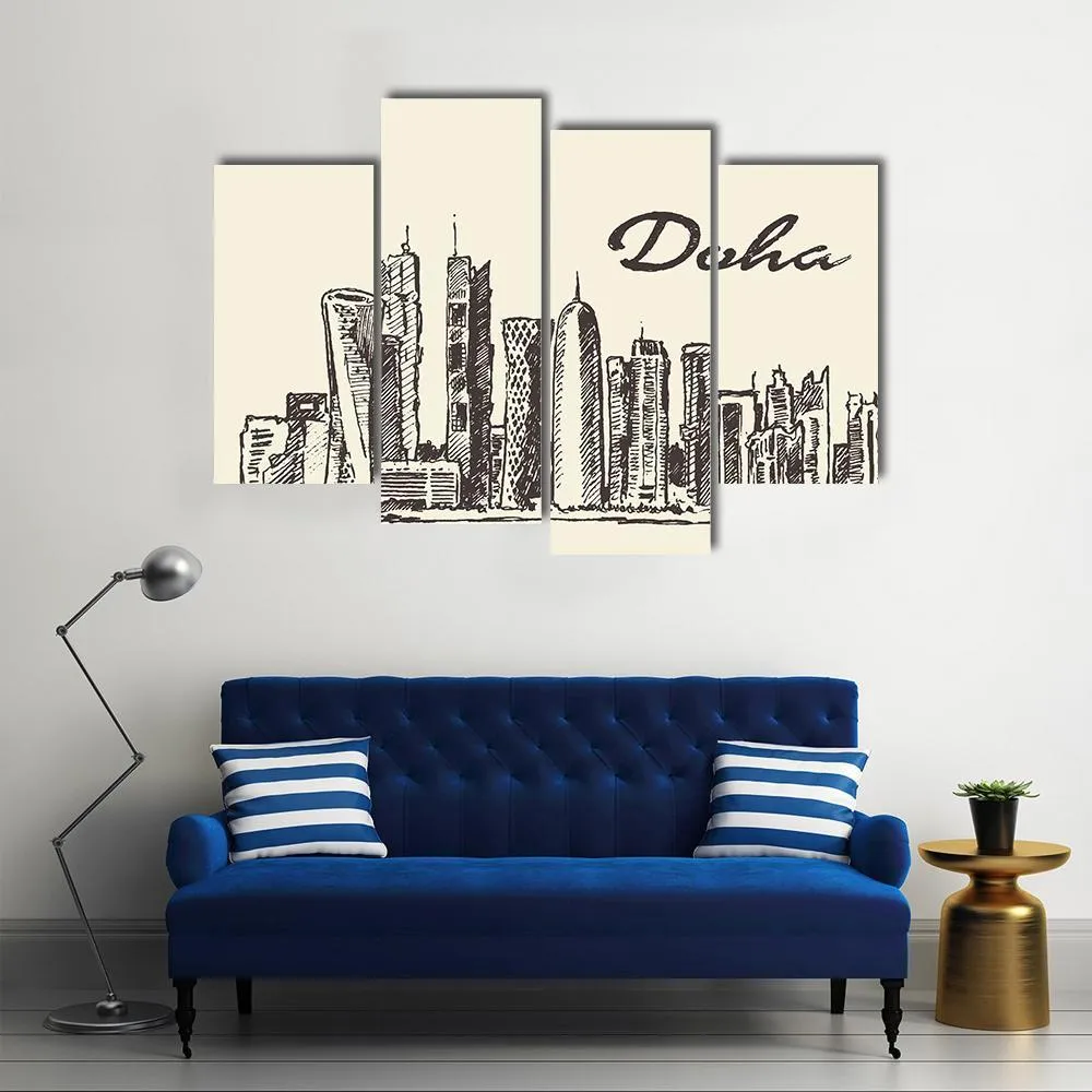 Doha Skyline Sketch Canvas Wall Art