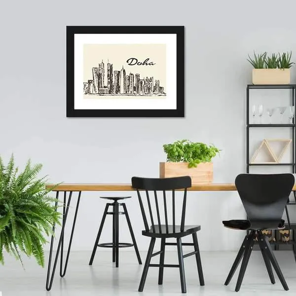 Doha Skyline Sketch Canvas Wall Art