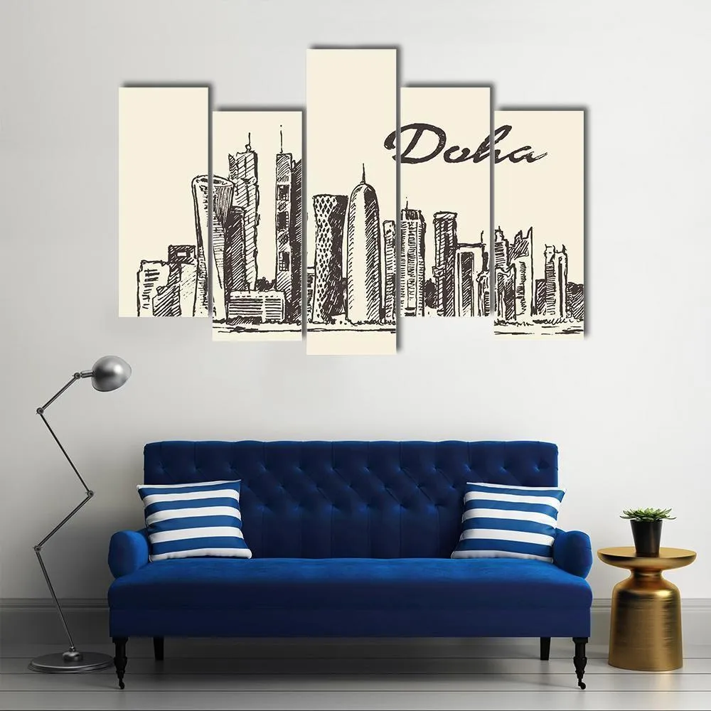 Doha Skyline Sketch Canvas Wall Art