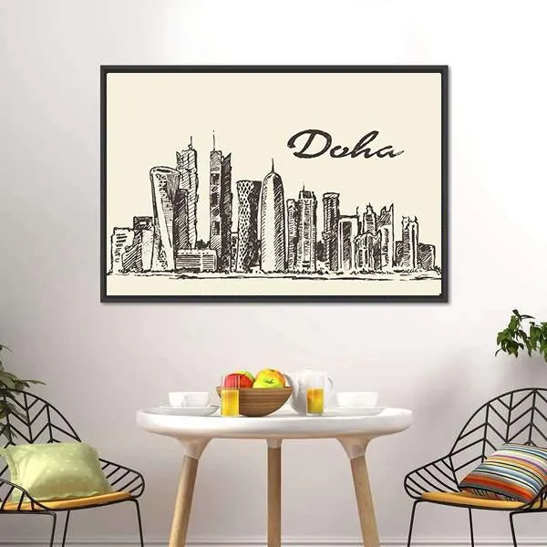 Doha Skyline Sketch Canvas Wall Art