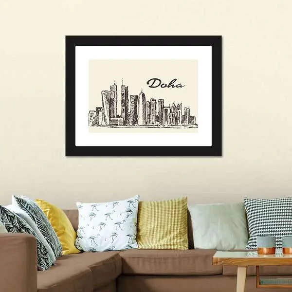 Doha Skyline Sketch Canvas Wall Art