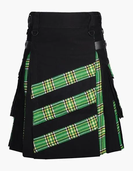 ELEGANT HYBRID TARTAN GREEN AND BLACK KILT