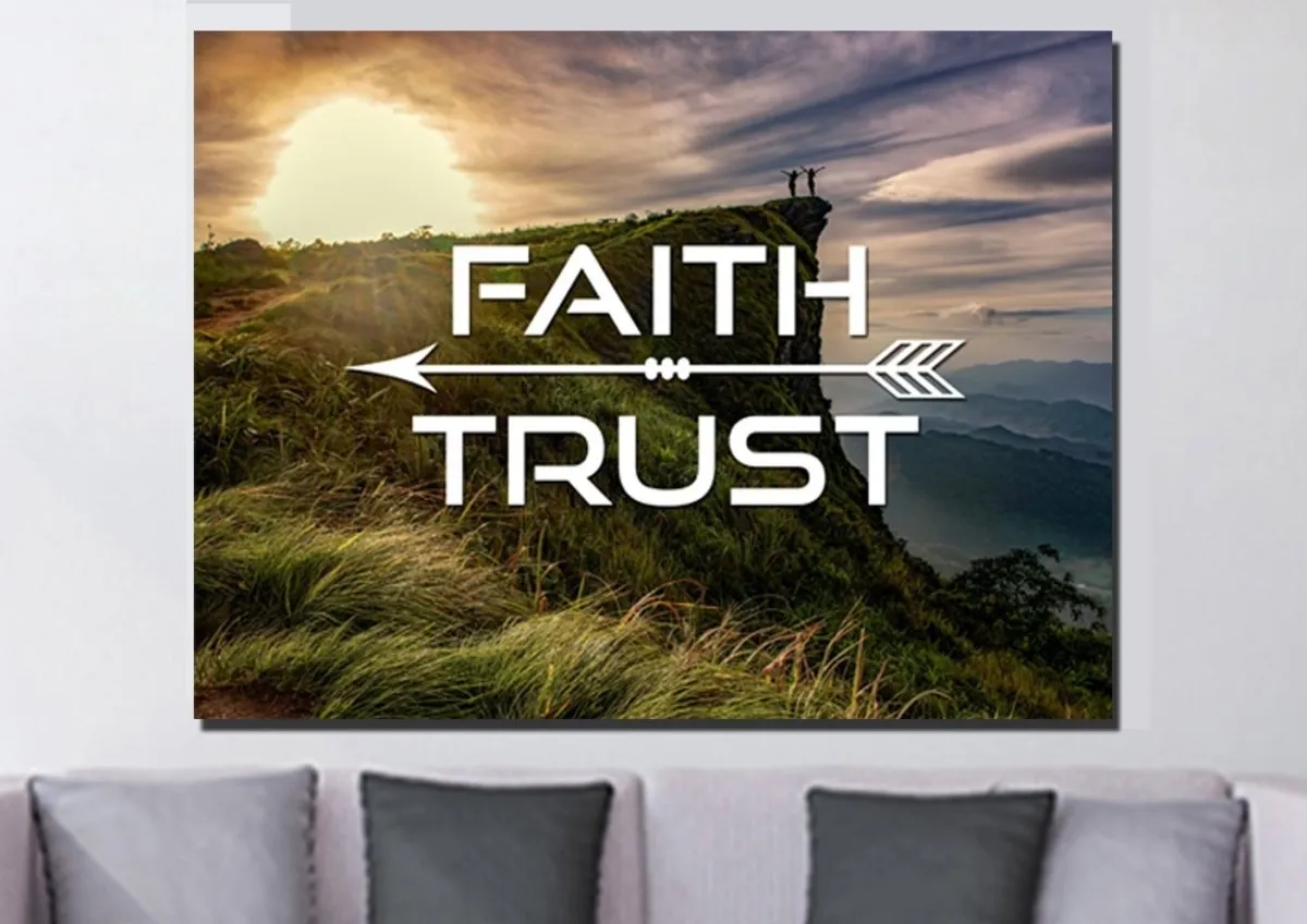 Faith Trust Christian Quotes Wall Art Canvas - Christian Canvas Wall Art