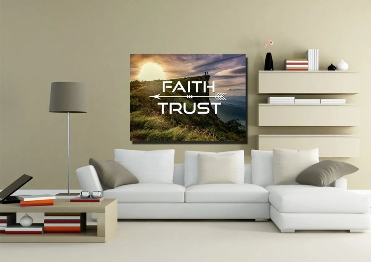 Faith Trust Christian Quotes Wall Art Canvas - Christian Canvas Wall Art