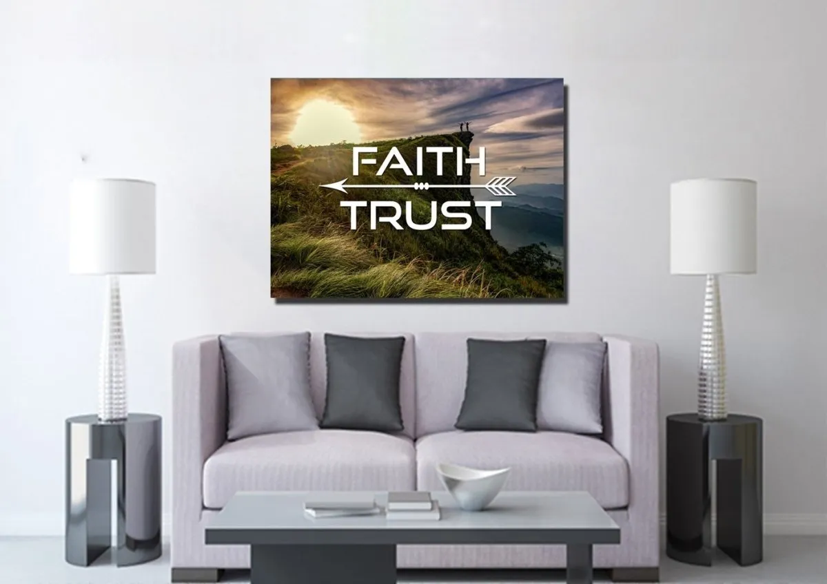 Faith Trust Christian Quotes Wall Art Canvas - Christian Canvas Wall Art