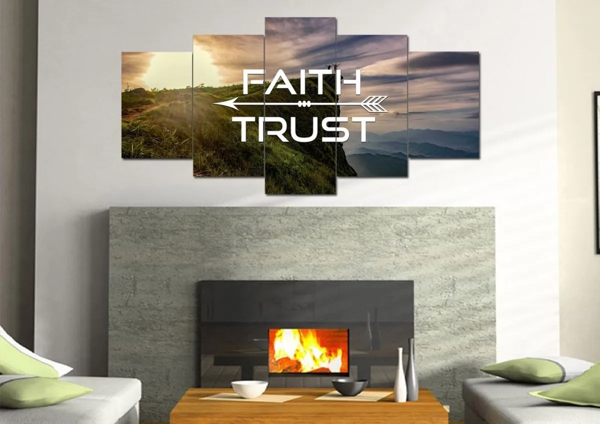 Faith Trust Christian Quotes Wall Art Canvas - Christian Canvas Wall Art