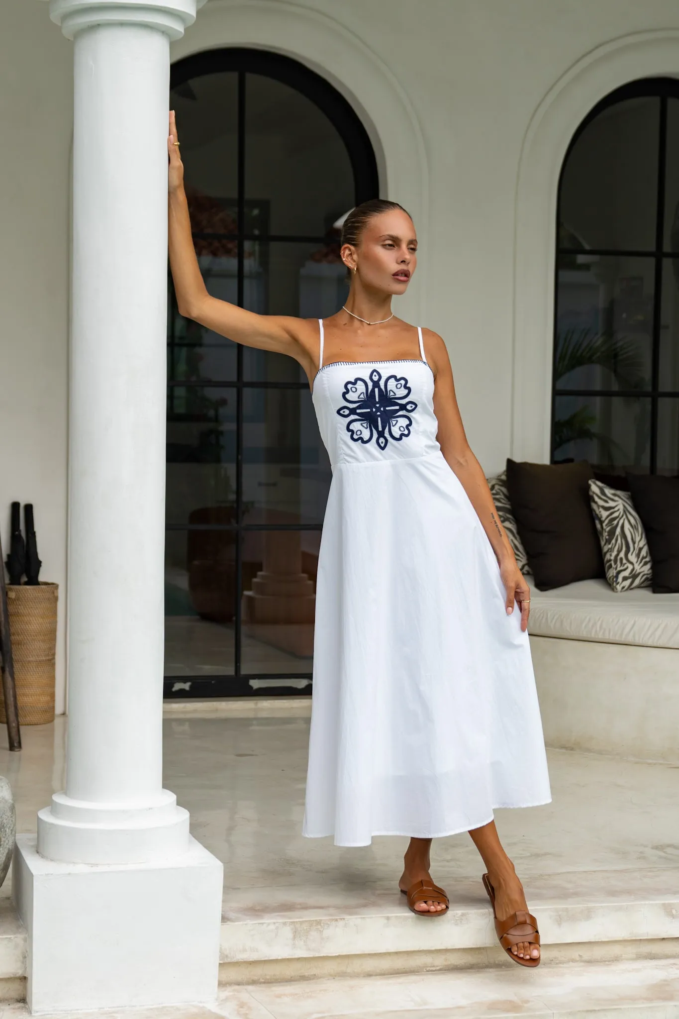 Fiona White Contrast Midi Dress