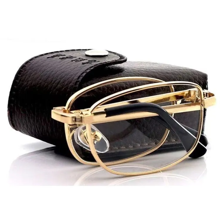 Folding Anti Blue-ray Presbyopic Reading Glasses with Case & Cleaning Cloth,  3.50D(Gold)