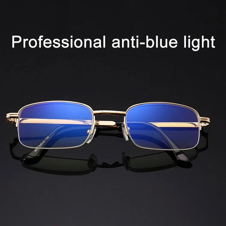 Folding Anti Blue-ray Presbyopic Reading Glasses with Case & Cleaning Cloth,  3.50D(Gold)