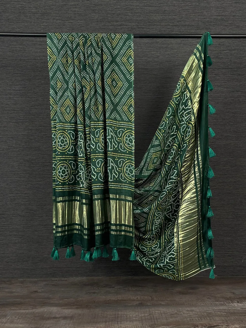 Green Color Digital Bandhej Printed Pure Gaji Silk Dupatta