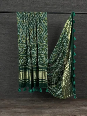 Green Color Digital Bandhej Printed Pure Gaji Silk Dupatta