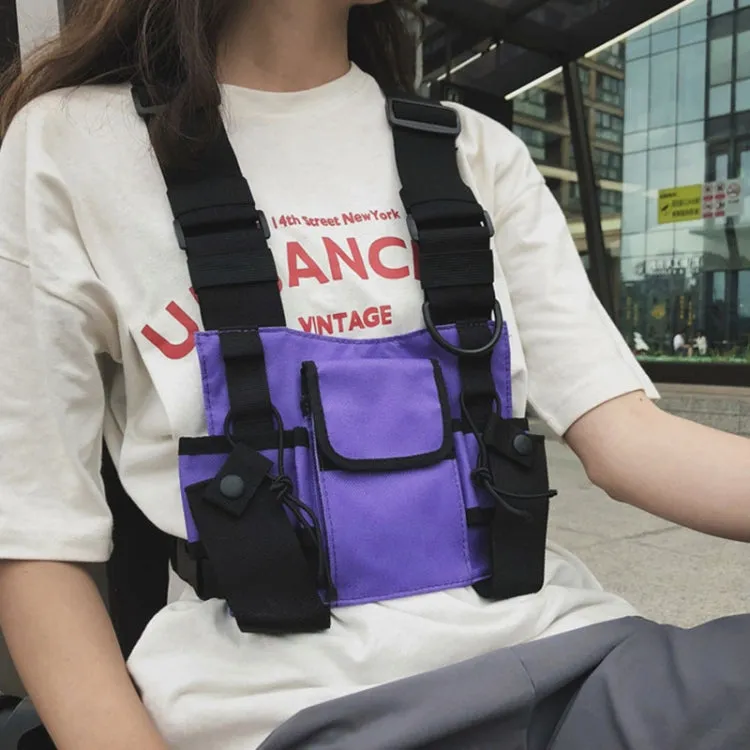 Hip-Hop Functional Chest Bag Vest Trendy Backpack(Purple)